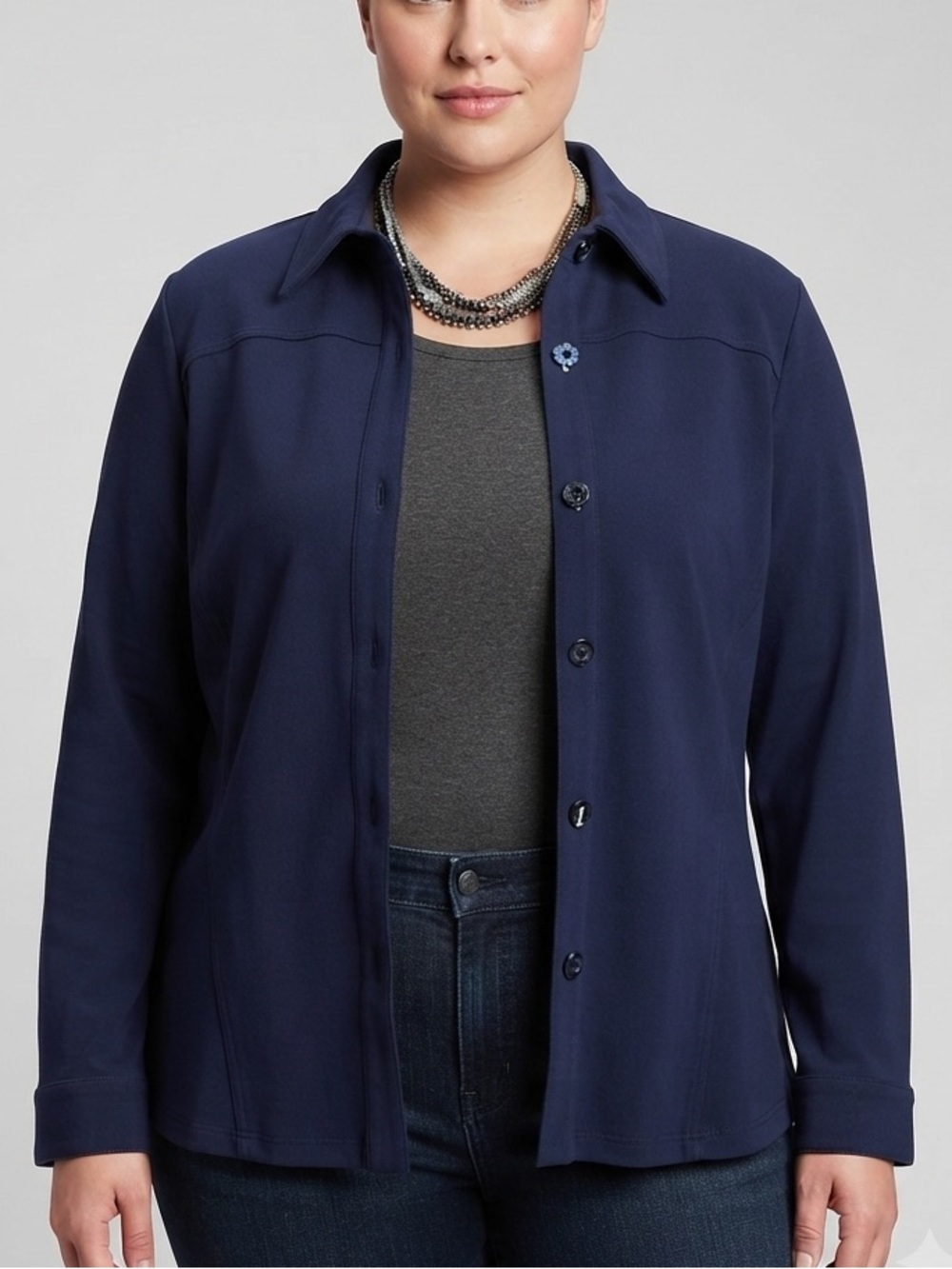 ALIA Classic Navy Button Up Thick Shirt, Jacket, Shacket size 16